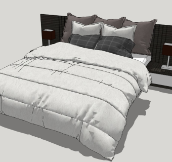 现代双人床SU模型下载